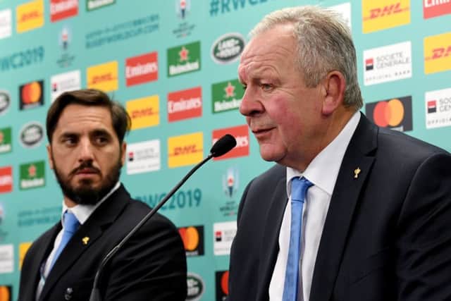 World Rugby chairman Bill Beaumont, right, with deputy chairman Agustin Pichot. Picture: Toshifumi Kitamura/AFP/Getty Images