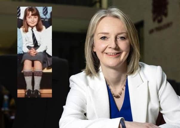 Chief Secretary to the Treasury Liz Truss and (inset) at school in Paisley