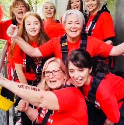 Donna Nelson, along with eight other members of Team Nelson did the Highland Fling Bridge Swing in Killiecrankie, Perth and Kinross.