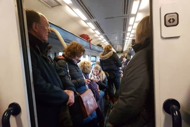 A crowded train.
