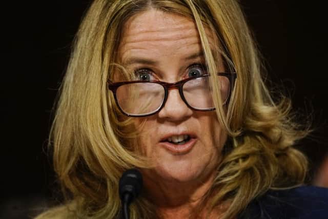 Christine Blasey Ford answers questions at a Senate Judiciary Committee hearing on Thursday. Picture; getty