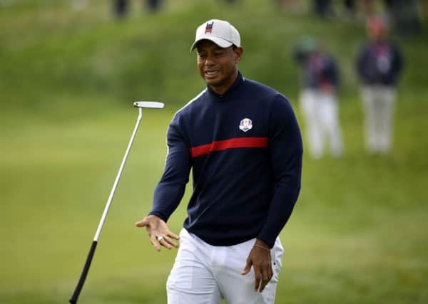Tiger Woods suffered the only US defeat in the fourballs. Picture: AFP/Getty