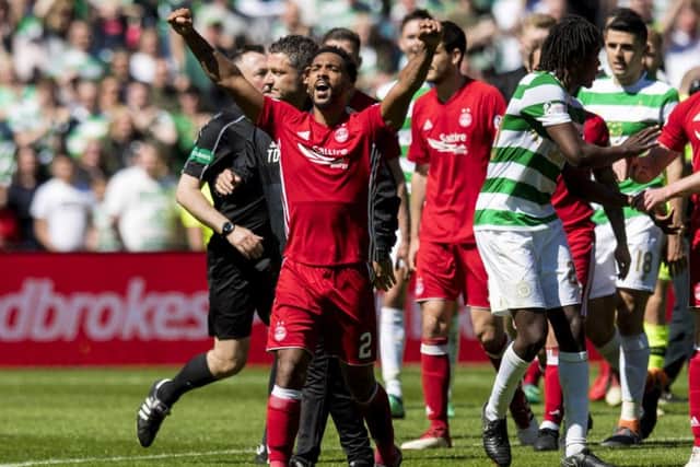 Shay Logan enjoyed Aberdeen's 1-0 win over Celtic on the last day of last season but ended up with a red card. Picture: Craig Williamson/SNS