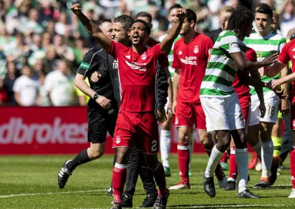 Shay Logan enjoyed Aberdeen's 1-0 win over Celtic on the last day of last season but ended up with a red card. Picture: Craig Williamson/SNS