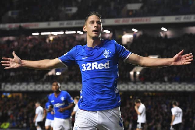 Rangers' Nikola Katic celebrates his goal against Ayr. Pic: SNS