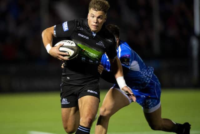 Glasgow Warriors' Huw Jones breaks clear to score a second half try. Picture: Ross Parker/SNS