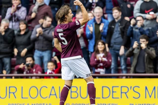 Peter Haring scored Hearts' opener as the Jambos kept their lead at the top of the Ladbrokes Premiership. Picture: SNS