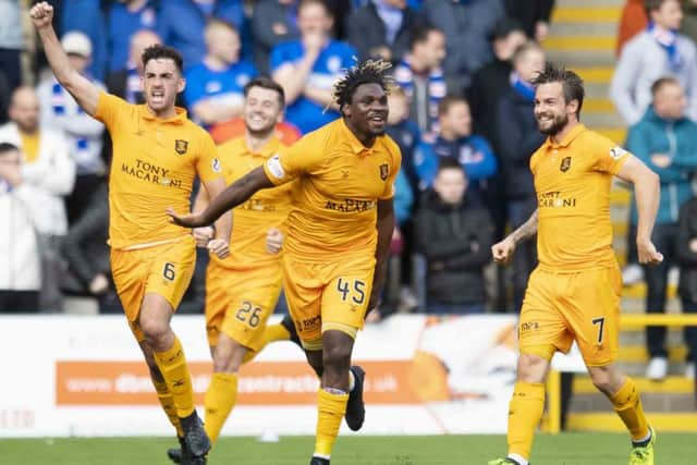 Livingston's Dolly Menga celebrates his goal against Rangers. Picture: SNS/Craig Williamson