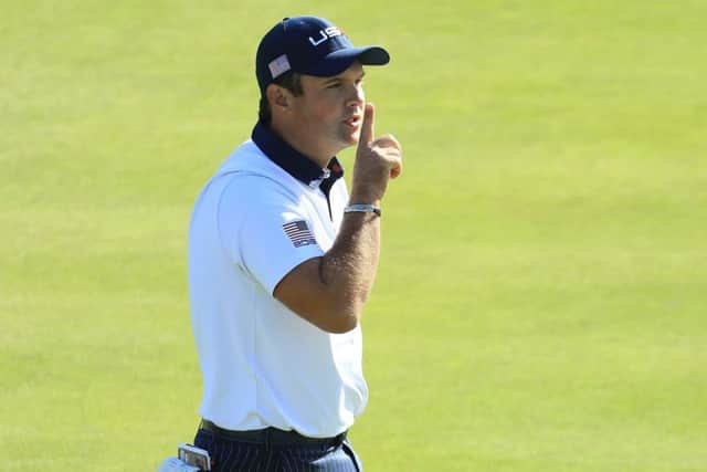 Patrick Reed shushes the crowd during the Ryder Cup. Picture: Getty