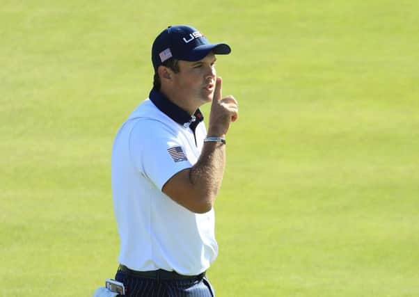 Patrick Reed shushes the crowd during the Ryder Cup. Picture: Getty