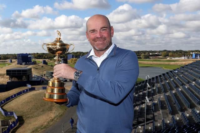 European Ryder Cup captain Thomas Bjorn with the trophy at Le Golf National in Paris. Picture: David Davies/PA Wire