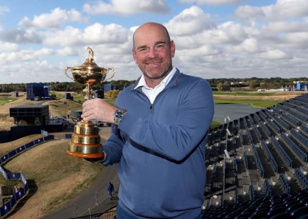 European Ryder Cup captain Thomas Bjorn with the trophy at Le Golf National in Paris. Picture: David Davies/PA Wire