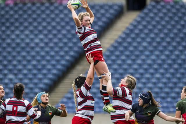 Rachael Cook in action for Murrayfield Wanderers during the 2017 Sarah Beaney Cup final against Hillhead Jordanhill. Picture: Gary Hutchison/SNS/SRU