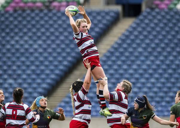 Rachael Cook in action for Murrayfield Wanderers during the 2017 Sarah Beaney Cup final against Hillhead Jordanhill. Picture: Gary Hutchison/SNS/SRU