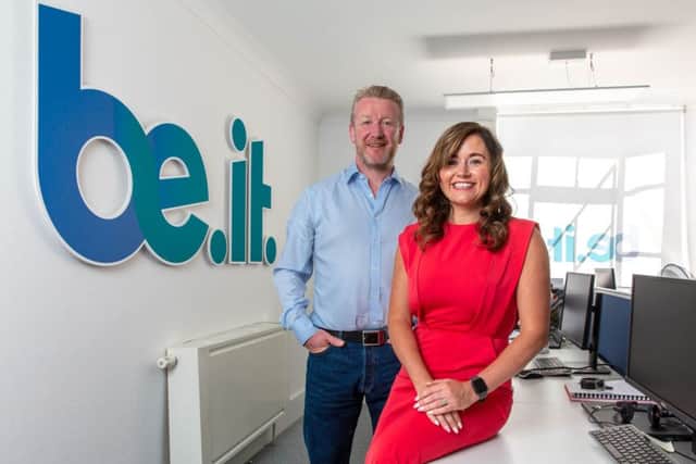 Be-IT CEO Gareth Biggerstaff with managing director Nikola Kelly. Picture: contributed.