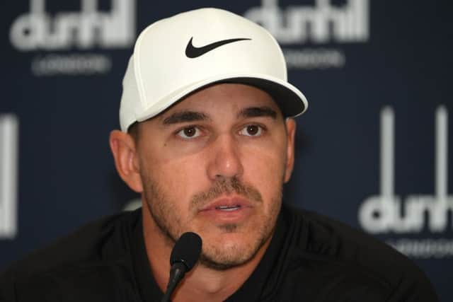 Brooks Koepka speaks to the media at St Andrews in the build up to the Alfred Dunhill Links Championship. Picture: Getty Images