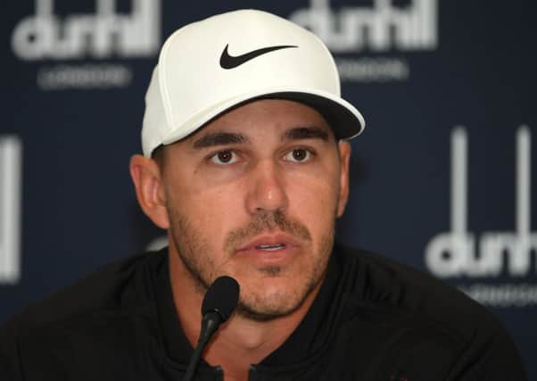 Brooks Koepka speaks to the media at St Andrews in the build up to the Alfred Dunhill Links Championship. Picture: Getty Images