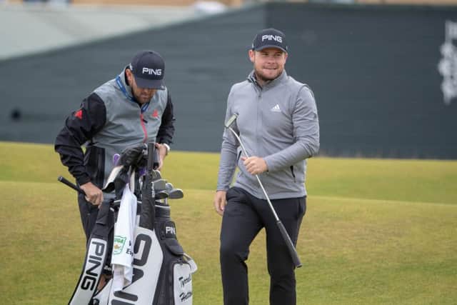 England's Tyrell Hatton plays his approach to the second hole during a practice session at the Old Course. Picture: Kenny Smith/PA Wire