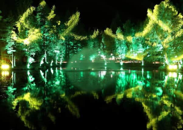 Trees are reflected in Loch Dunmore at The Enchanted Forest sound and light festival in Faskally Wood in Pitlochry. Picture: Andrew Milligan/PA Wire.