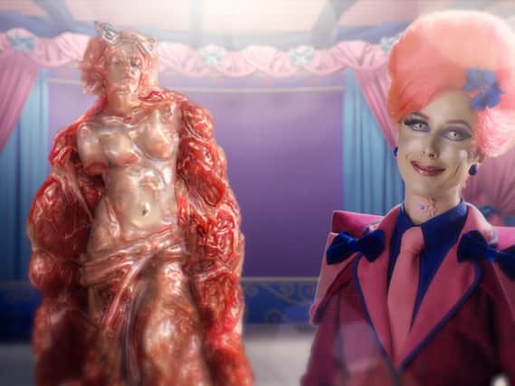Rachel Maclean plays an un-named authoritarian diva presiding over the inmates of a 'brutalist candy-coloured dreamhouse' in Make Me Up.