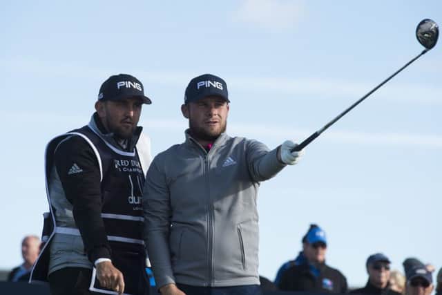 Tyrrell Hatton, pictured with his Scottish caddie Mark Crane, was on form at Carnoustie. Picture: Paul Devlin/SNS