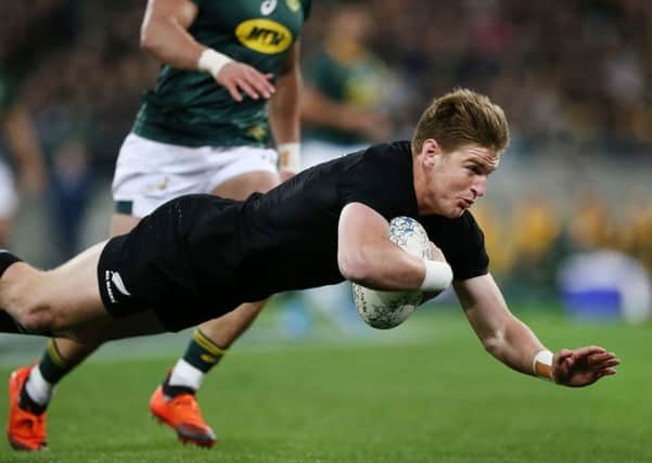 Jordie Barrett scores a try for New Zealand against South Africa at Westpac Stadium in Wellington. Picture: Anthony Au-Yeung/Getty