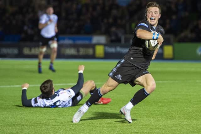 George Horne breaks clear to score Glasgow's fourth try. Picture: SNS/SRU