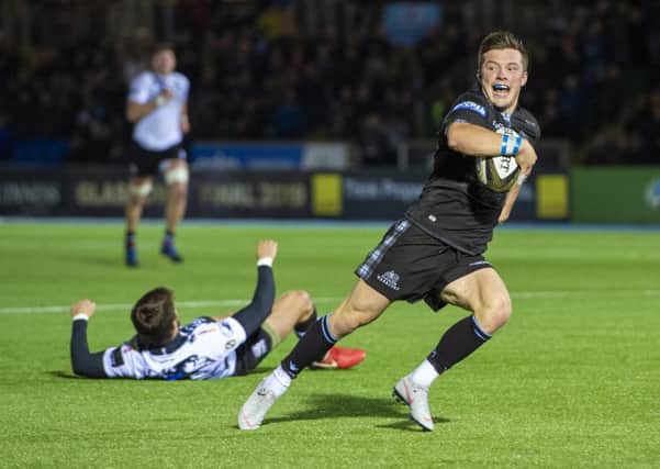 George Horne breaks clear to score Glasgow's fourth try. Picture: SNS/SRU