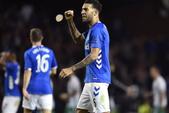 Rangers' Connor Goldson celebrates win over Rapid Vienna. Pic: SNS