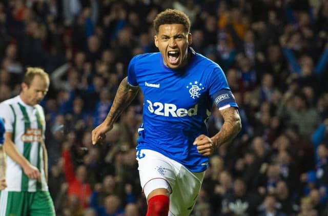 James Tavernier celebrates after scoring for Rangers against Rapid Vienna. Picture: SNS