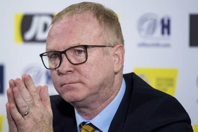 Scotland manager Alex McLeish announcing his squad to face Israel and Portugal. Pic: SNS