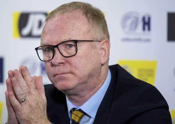 Scotland manager Alex McLeish announcing his squad to face Israel and Portugal. Pic: SNS