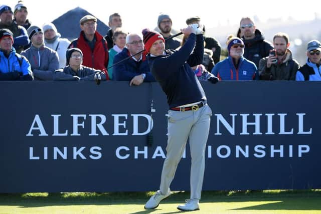 Stephen Gallacher tees off at the fifth during on the third day of the Alfred Dunhill Links Championship in St Andrews. Picture: Ross Kinnaird/Getty Images
