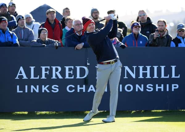 Stephen Gallacher tees off at the fifth during on the third day of the Alfred Dunhill Links Championship in St Andrews. Picture: Ross Kinnaird/Getty Images