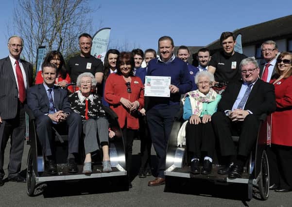 Politicians, Christine Bell from Communities Along the Carron, Lord Lieutenant Alan Simpson, volunteers and local pupils gathered last year for the launch of a ground-breaking cycling initiative. Now Carrondale Care Home is in the frame for the sector's top award.