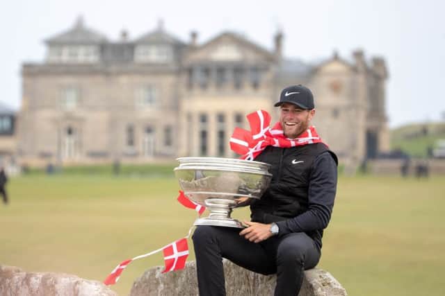 Denmark's Lucas Bjerregaard with the trophy after winning the Alfred Dunhill Links Championship at the Old Course, St Andrews. Picture: Kenny Smith/PA Wire