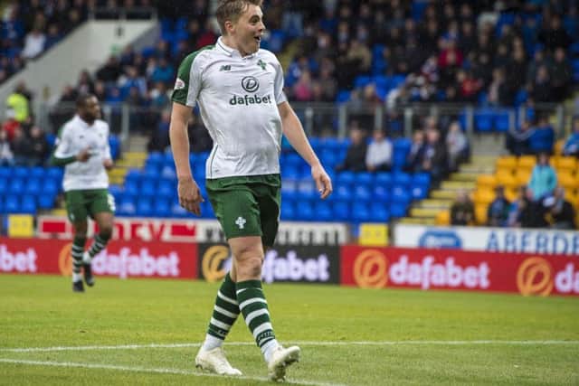 Forrest celebrates grabbing his third, and Celtic's fourth. Picture: SNS Group