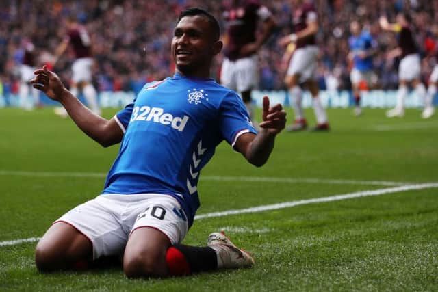 Alfredo Morelos celebrates scoring Rangers' second goal in the 3-1 win over Hearts. Picture: Ian MacNicol/Getty Images