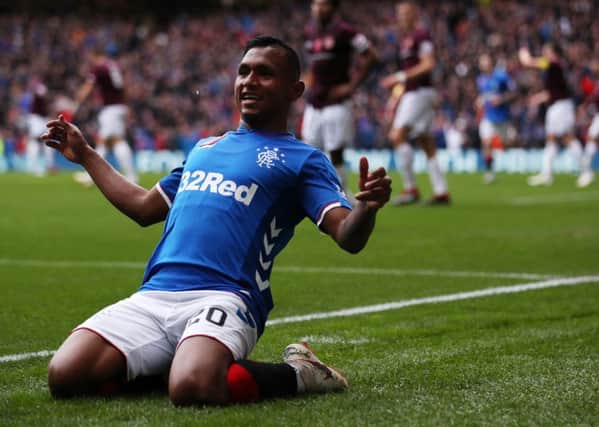 Alfredo Morelos celebrates scoring Rangers' second goal in the 3-1 win over Hearts. Picture: Ian MacNicol/Getty Images