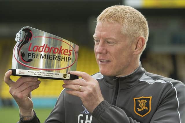 Livingston manager Gary Holt collects his Ladbrokes Premiership Manager of the Month award for September. Picture: Craig Foy/SNS