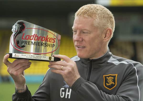 Livingston manager Gary Holt collects his Ladbrokes Premiership Manager of the Month award for September. Picture: Craig Foy/SNS