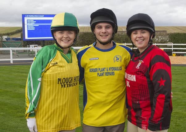 Competing in the Principals race at Kelso, Natasha Gray from Yetholm, Chris Rogerson from Lauder and Nicolle Burns from Duns.