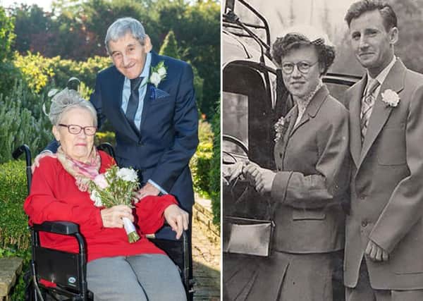 Charlie 88 and Audrey Hailes 83 photographed at their wedding today. Picture: SWNS