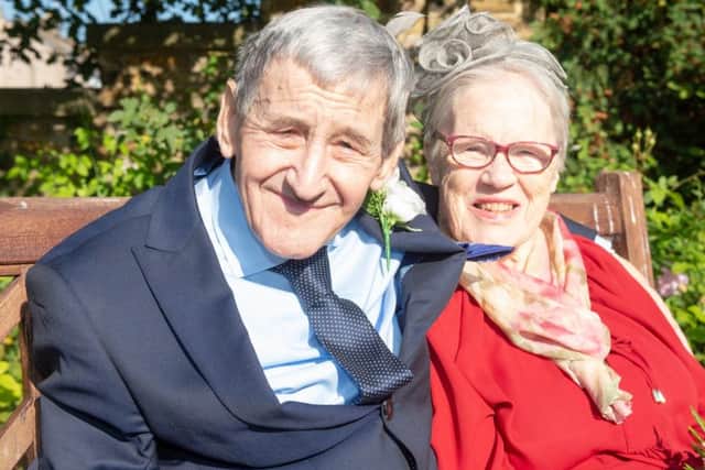 Charlie 88 and Audrey Hailes 83 photographed at their wedding today, October 10. Picture: SWNS