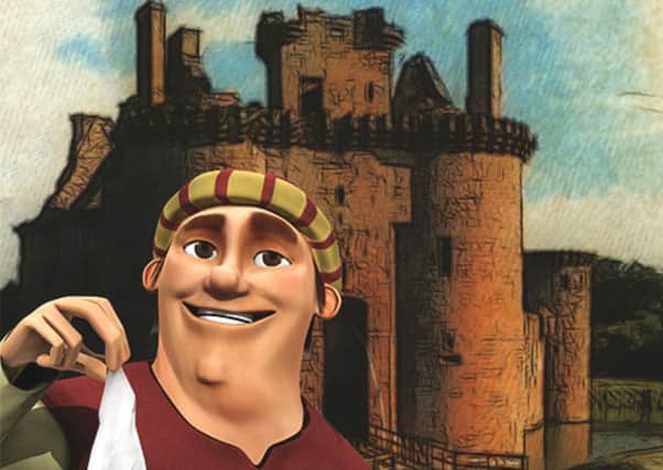 An image from the new app 
of a historical character outside the castle, situated near Dumfries