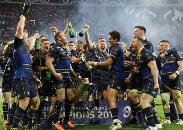 Leinster celebrate their victory over Racing 92 in the European Rugby Champions Cup final in Bilbao in May. Picture: David Rogers/Getty Images