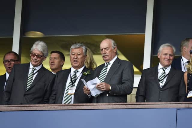 Celtic chief executive Peter Lawwell, owner Dermot Desmond and chairman Ian Bankier. Picture: SNS/Rob Casey
