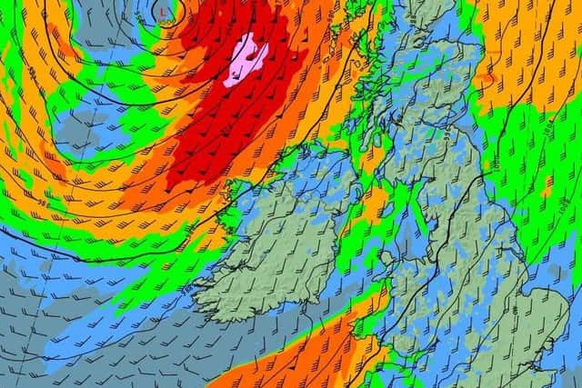 A picture of where Storm Callum will be at noon today. Picture: Met Eireann