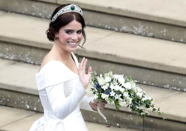 Princess Eugenie arrives for her wedding to Jack Brooksbank(Andrew Matthews, Pool via AP)