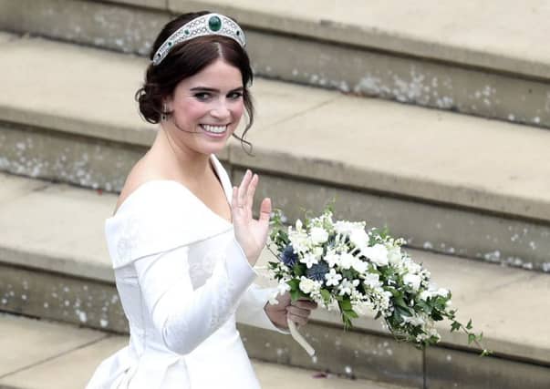 Princess Eugenie arrives for her wedding to Jack Brooksbank(Andrew Matthews, Pool via AP)
